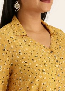 Sztori Mustard Floral Print Pathani Kurta