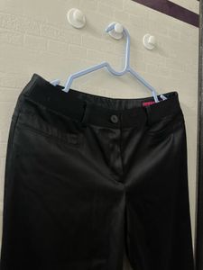 Jet Black Satin Straight Fit Trouser Pant