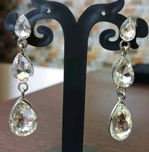 White Shinning Korean long Drop Earring