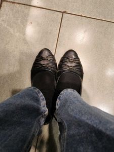 Black Ballet Flats with Bow Detail