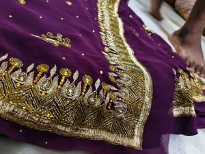 Purple Embroidered Saree Aari Work