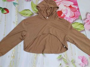 (1100)Brown Cropped Hoodie