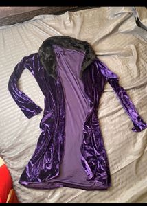 Purple Velvet Duster with Faux Fur