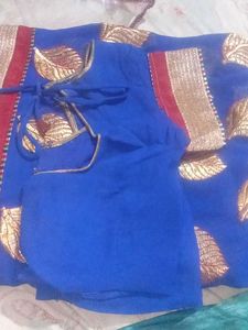 Blue &amp; Gold Embroidery Zari work Saree