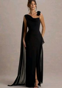 new size S Elegant Black One-Shoulder Gown