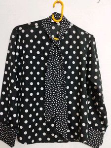 Black White Dotted Designer Shirt For Women's