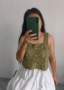Olive Green Crochet Tank Top