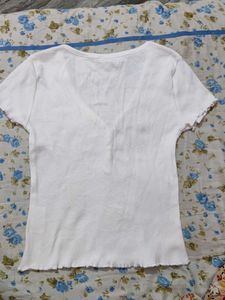 White Ribbed Button-Down Top