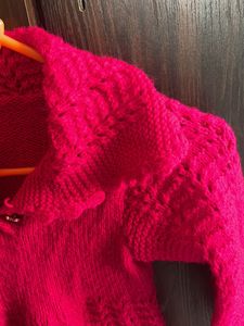 Beautiful Magenta Woollen Frock For Girls
