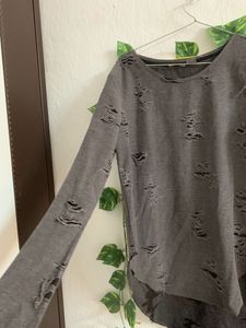 Full Sleeve Ribbed Grey Tshirt