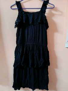 Navy Blue Tiered Dress with Embellishments