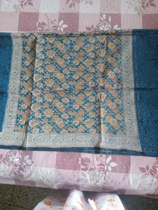 Blue Original Katan Silk with Embellished Border