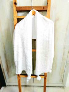 Soft White Scarf with Pom Poms