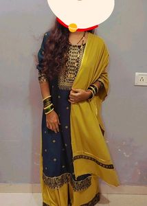 Mehendi And Mustard Yellow Kurta Plazzo Set