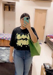H&M Black Printed Tshirt