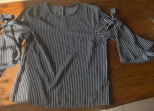 Striped Tie-Sleeve Blouse