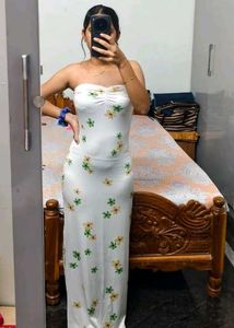 Floral Strapless Side-Slit Dress