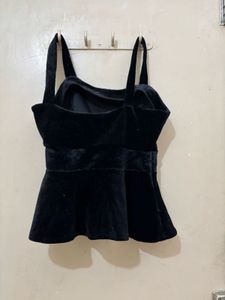 Black Peplum Velvet Top