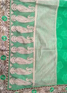 Green Floral Saree♡{Only Saare,No Blouse Piece}