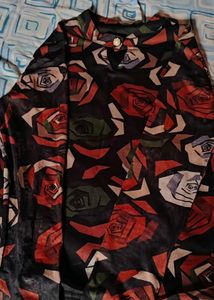 Black Floral Print Full Sleeves Top