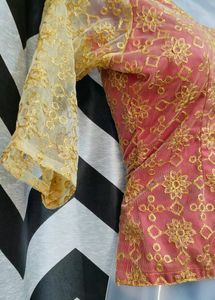 Golden With Red Inner Blouse