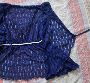 Shimmery Navy Blue Sleeveless Shrug