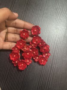 Red Floral Statement Earrings