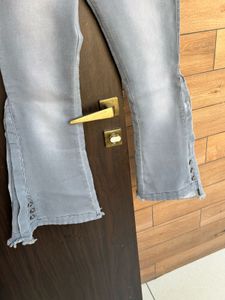 Gray Flare Jeans with Button Detail