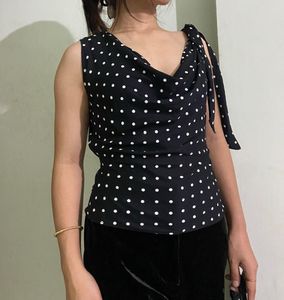 Polka Dot Tie-Shoulder Top
