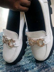 White Loafers with Gold Detail Size 7