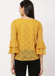 Yellow Lace Top with Ruffle Sleeves