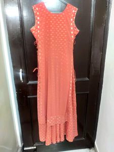 Peach Cut Stone Work Dress One Peace Long ✨