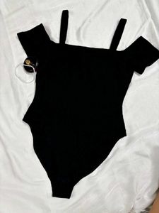 woolen Chic Black Bodysuit