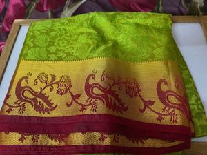 Green Silk Saree with Peacock Border
