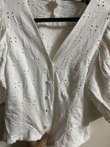 Eyelet Puff Sleeve Crop Top