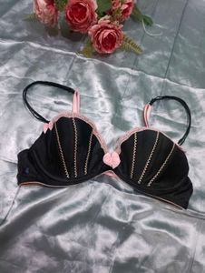 Elegant Black Bra with Pink Accents