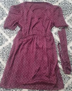 Elegant Burgundy Dotted Wrap Dress