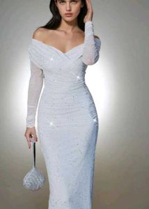 newme white Embalished off shoulder dress