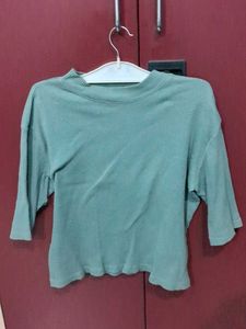 Olive Green Ribbed Mock Neck Top