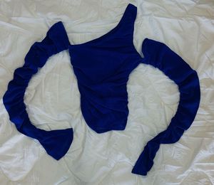 Blue Ruched Sleeve Top