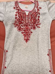 Beautiful RedEmbroidered Grey Kurta with Red Salwa