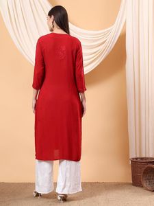 Red Embroidered Kurti