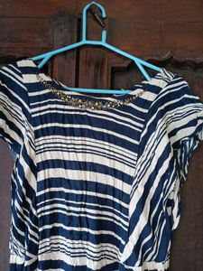 Striped Beaded Neck Dress