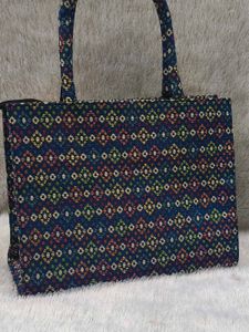 Colorful Patterned Jute Tote Bag