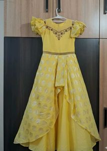 Yellow layered party gown set for girls
