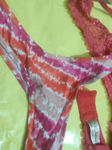 Net Bra And Multicolored Frenchie Style Panty