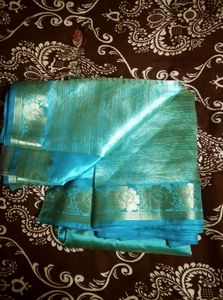 Teal Blue Colour Saree With Embroidery Flowers