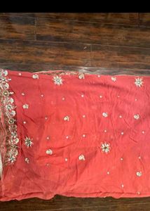 Coral Embellished Saree with Blouse