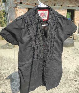 Lee Cooper Black Ruffle Shirt