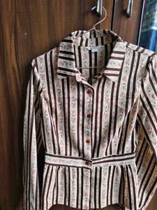 Vintage Floral Stripe Button-Up Top